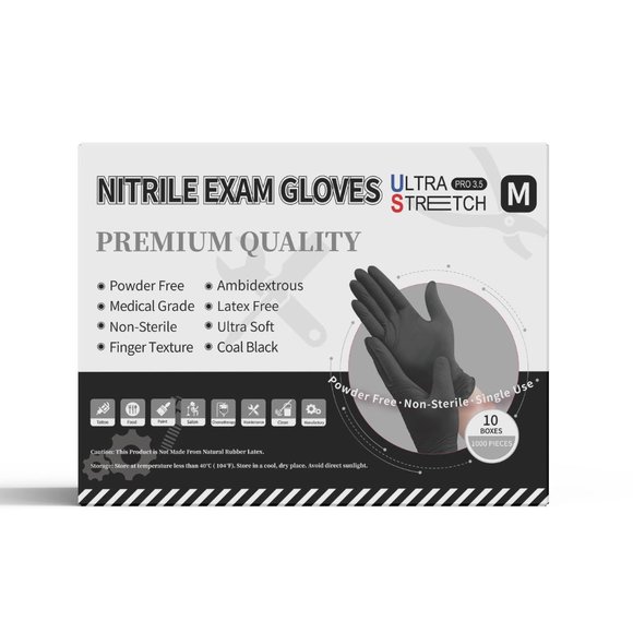 UltraStretch Nitrile Exam Gloves, Black Color, 1000 pc - Picture 3 of 11